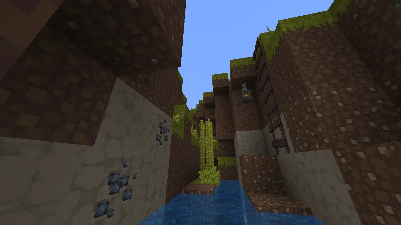 Minecraft cave entrance with some still water and sugar cane with Bewitched x32