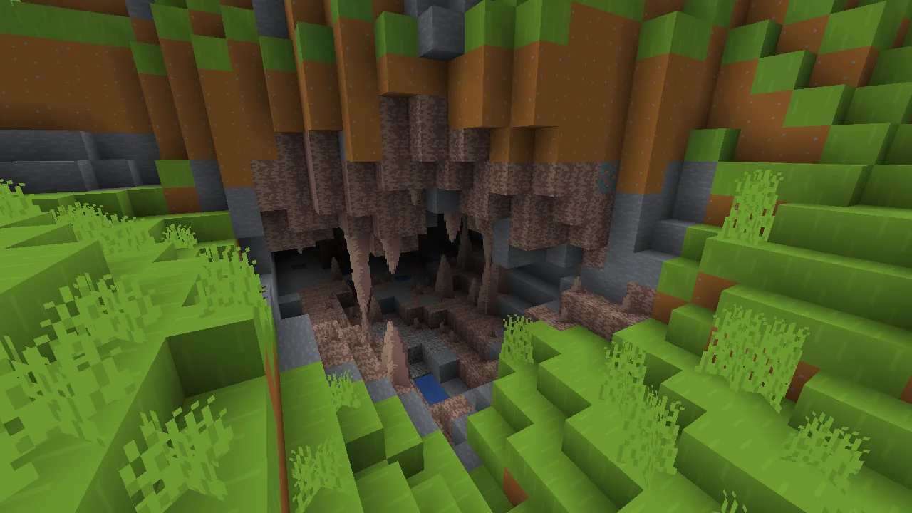 Minecraft dripstone cave with Bare Bones textures
