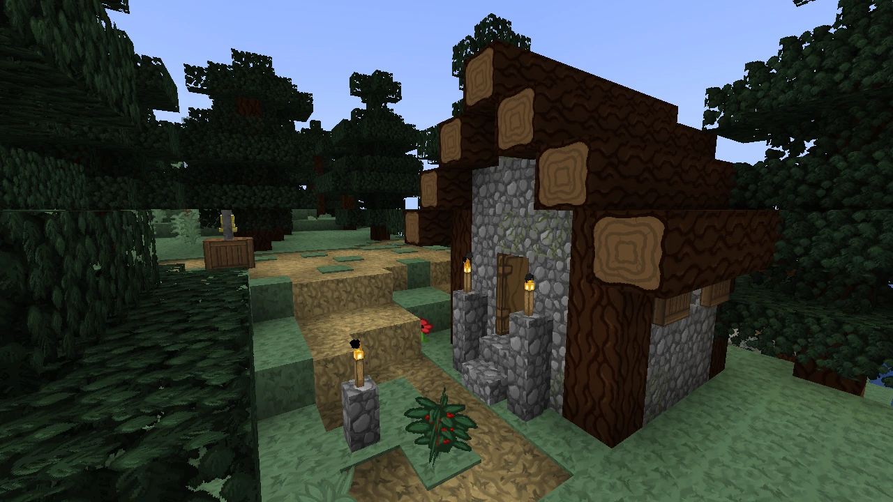 Minecraft Taiga Village houses with Nik's New Cartoon Pack textures