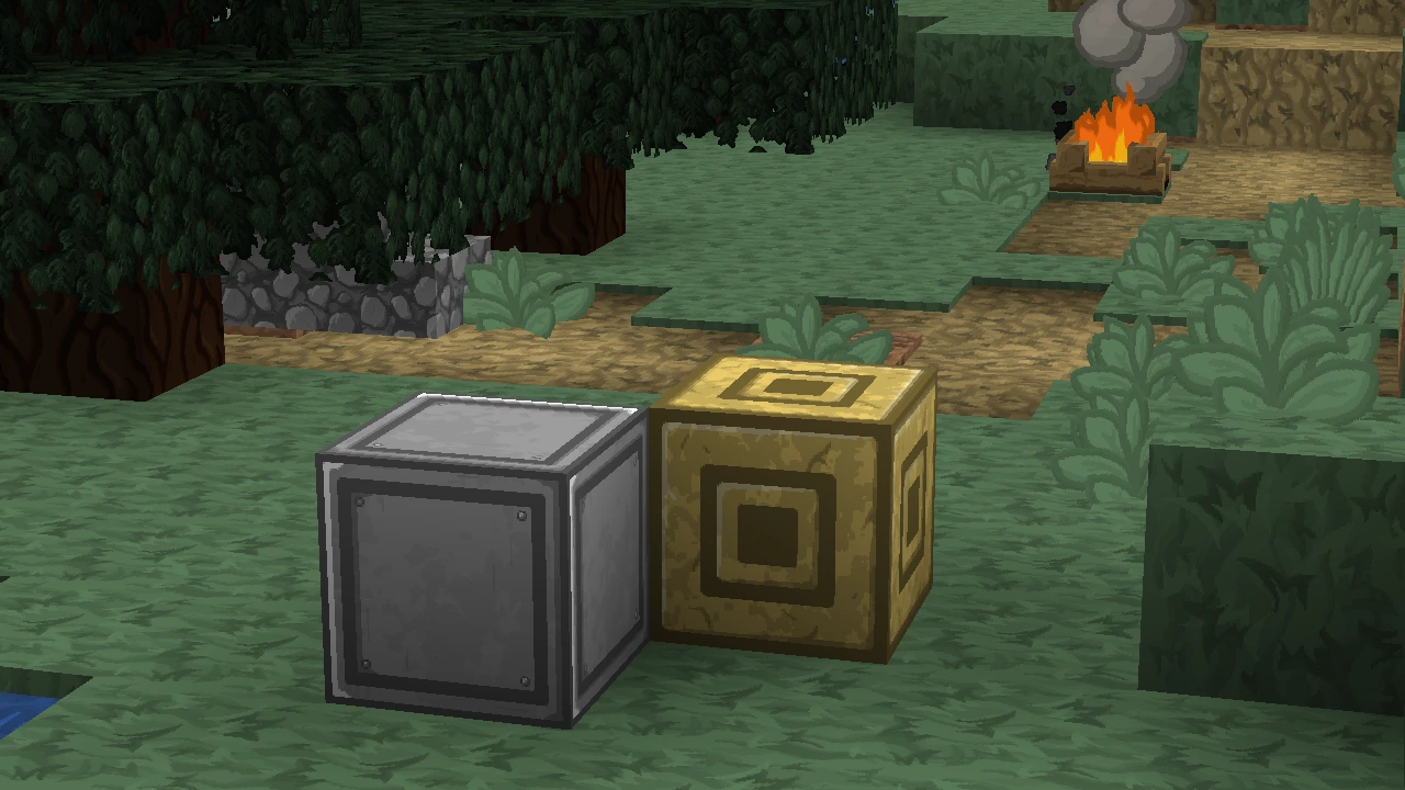 Minecraft iron and gold block next to each other with Nik's New Cartoon Pack