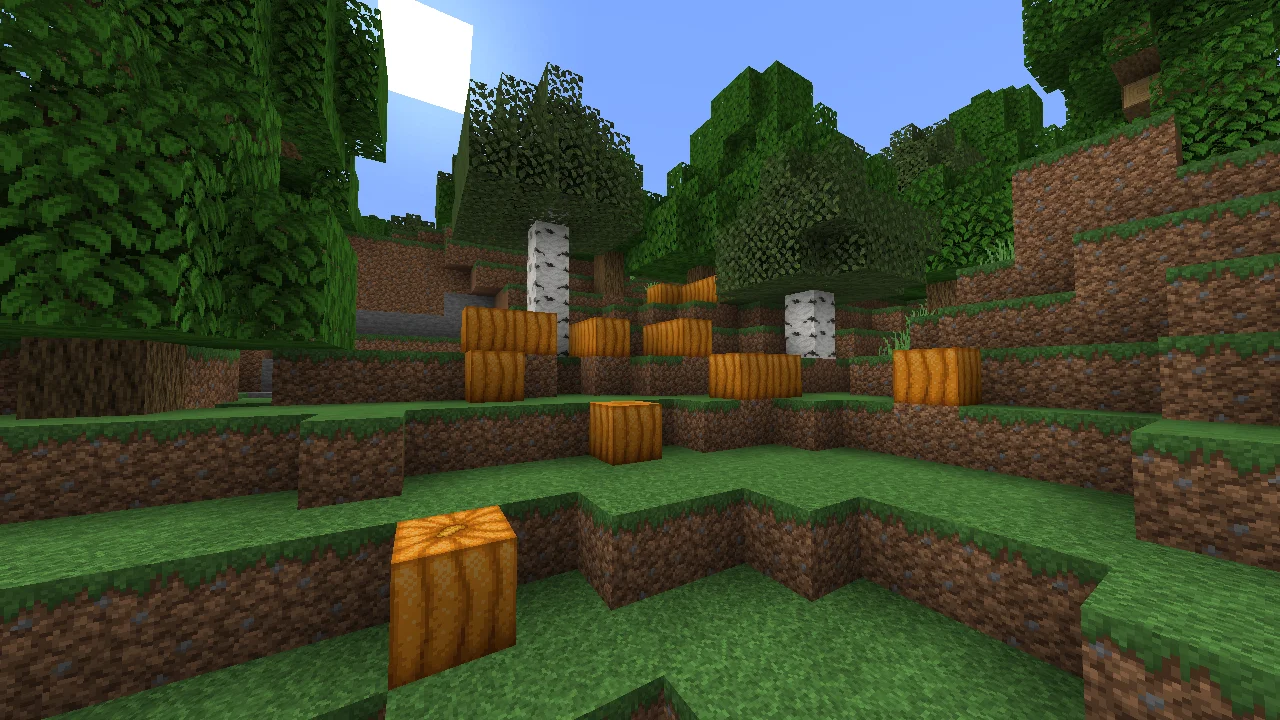 Minecraft forest with pumpkins with the Faithful texture pack