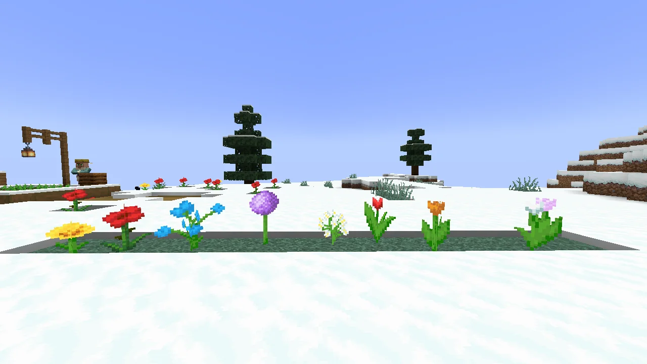 Nine different Minecraft flowers with the Faithful texture pack