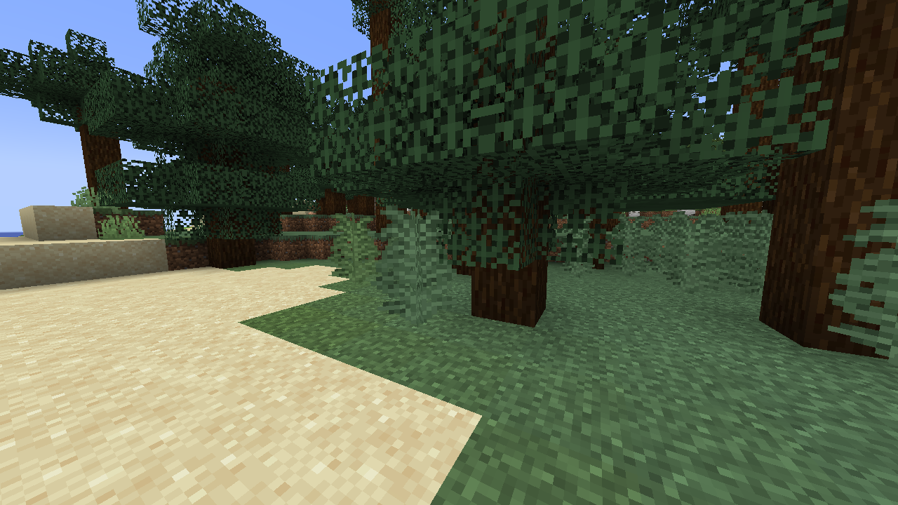 Spruce forest in Minecraft adjacent to a desert biome