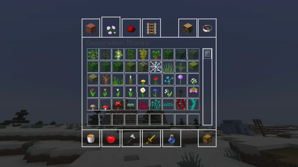 Decorative inventory tab in Minecraft with F+ PvP texture pack