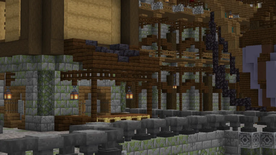 Minecraft city build with vanilla textures