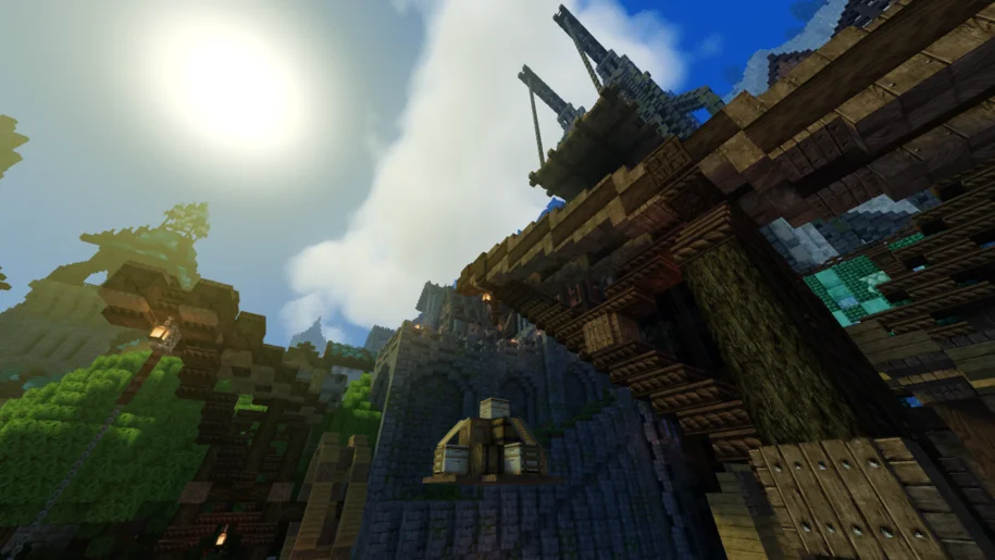 Minecraft harbor crane build with Misa's Realistic Texture Pack and MakeUp Ultra Fast Shaders