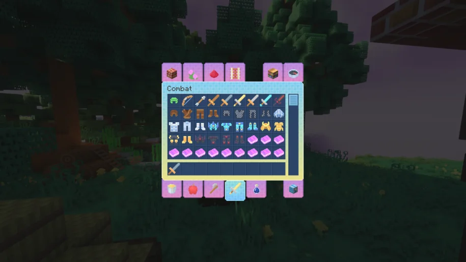 Minecraft combat inventory with PastelCraft textures