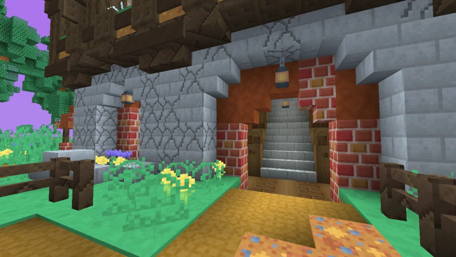 Entrance to a house in Minecraft with PastelCraft textures