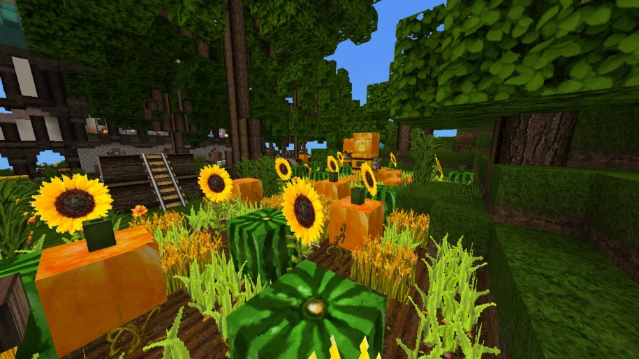 Minecraft farm with all kinds of crops with MeineKraft Fanmade textures