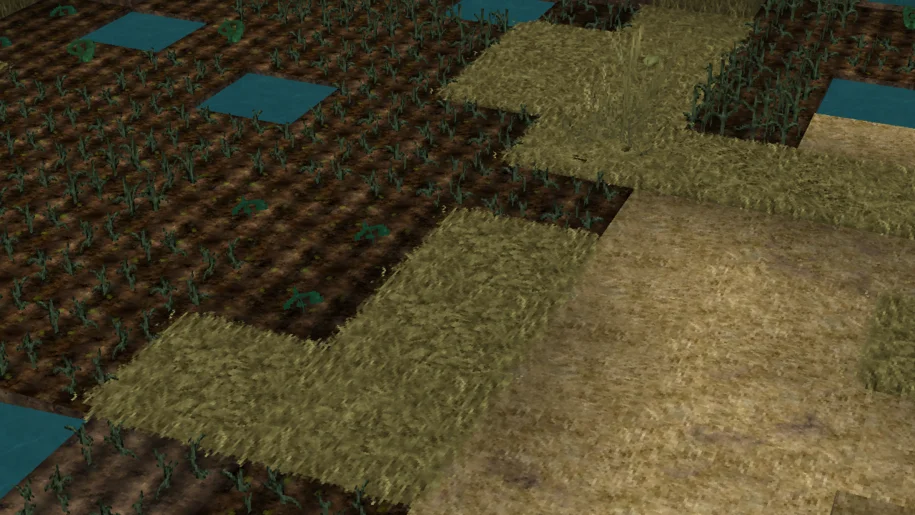 Minecraft farm with a path along the side of it with connected textures from Misa's Realistic texture pack