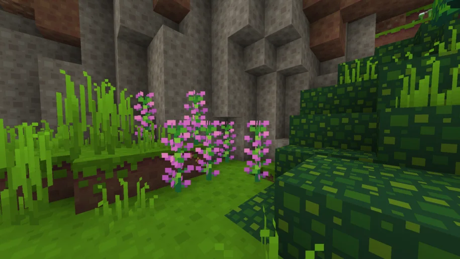 Minecraft plants, flowers and leaves with BlockPixel texture pack