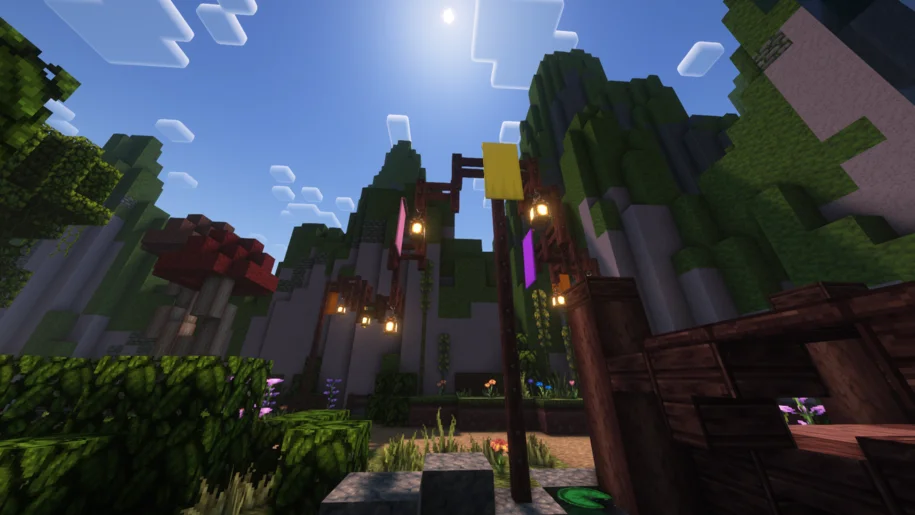 Minecraft hanging lanterns with the MYTHIC texture pack and Complementary Reimagined shaders