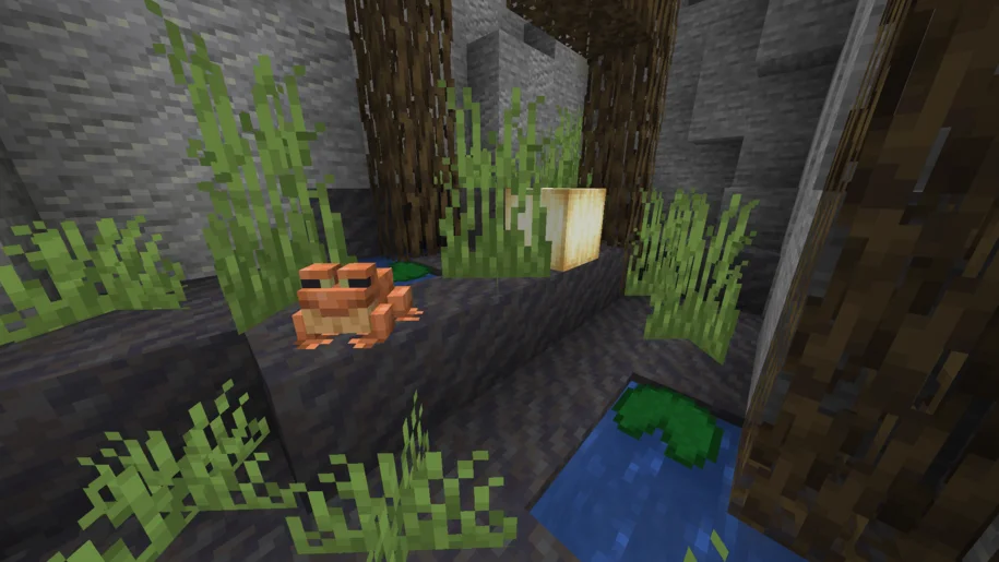 Minecraft frog in a swamp