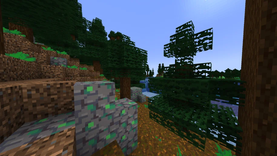 A tall spruce forest in Minecraft with Bloom textures