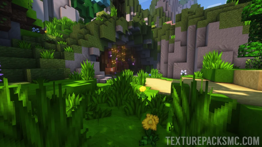 Minecraft scenery with Sapixcraft textures and Complementary Reimagined Shaders