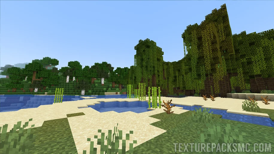 A beach biome in Minecraft without any resource packs