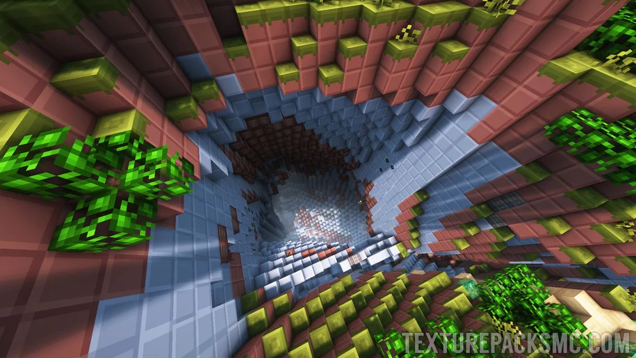 Deep ravine in Minecraft with Glazin textures