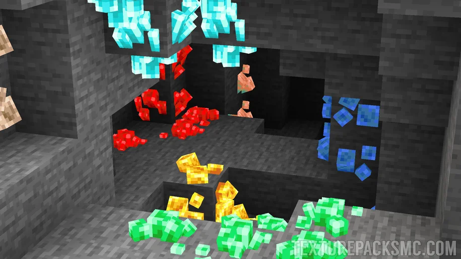 Minecraft ores with the Fantasy Ores texture pack
