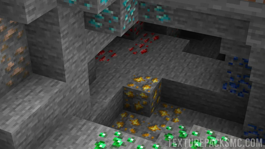 Various Minecraft ores in a cave