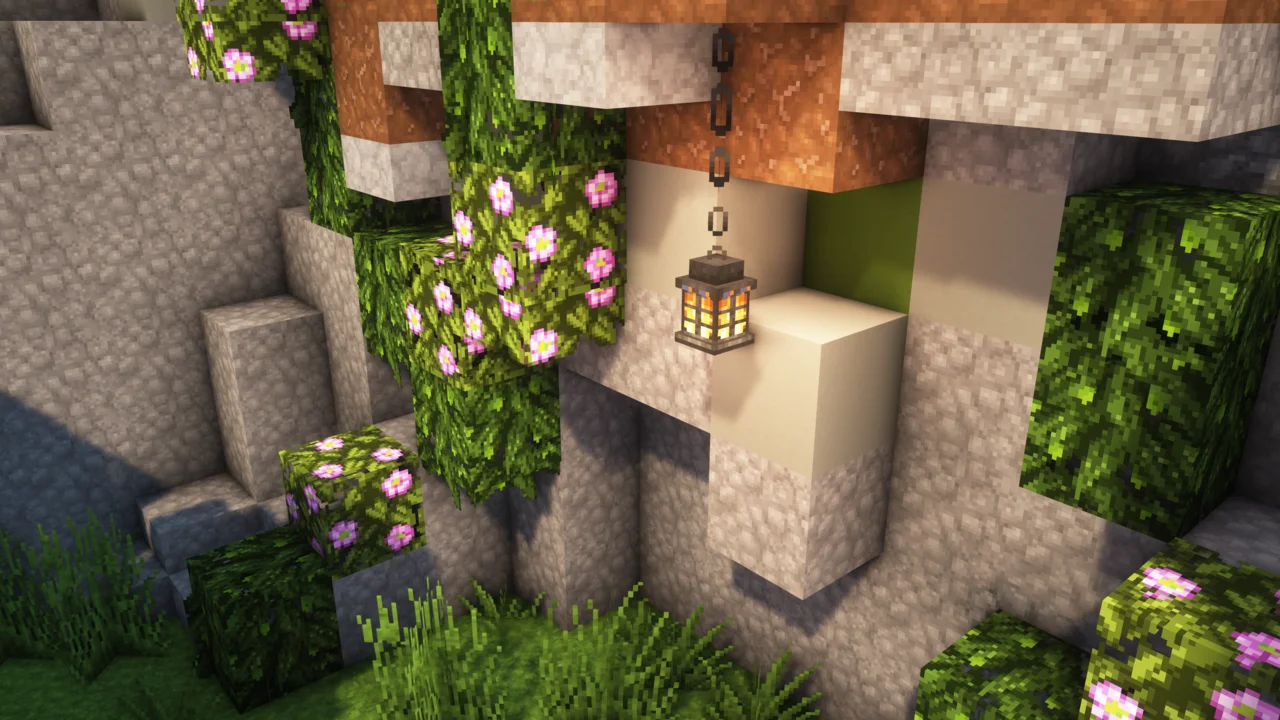 Minecraft lantern illuminating its surroundings with Avalon textures