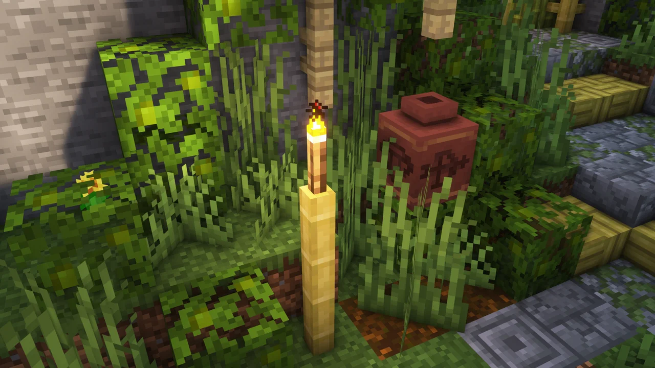 Tiki torch in Minecraft with bamboo fence post